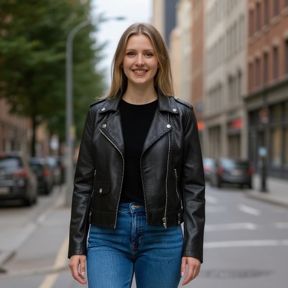 Wild Fable Black Faux Leather Motorcycle Jacket Women’s Small - Picture 1 of 6